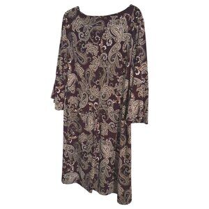 Tommy Hilfiger Dress Womens 22 Plus Paisley Brown Bell Sleeves Pullover